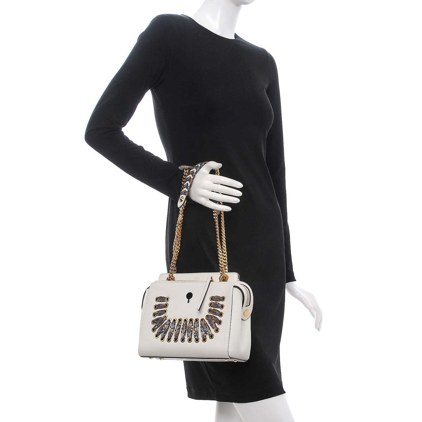 Vitello Baltico Ribbon Lace Up Floral Small DotCom Click Chain Satchel White Multicolor