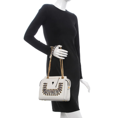 Fendi Vitello Baltico Ribbon Lace Up Floral Small DotCom Click Chain Satchel White Multicolor 2 of 7