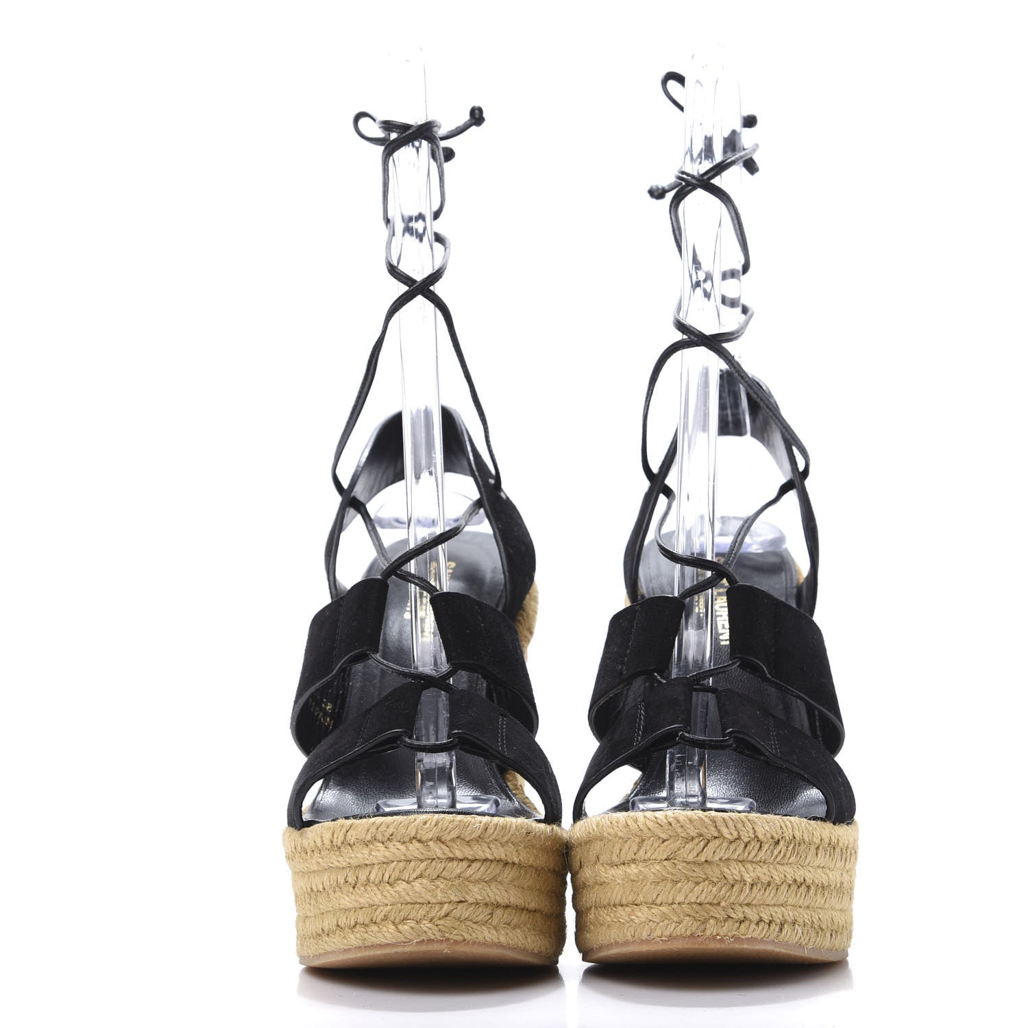 Saint Laurent Suede Espadrille Lace-Up Wedges 38 Black 2 of 8