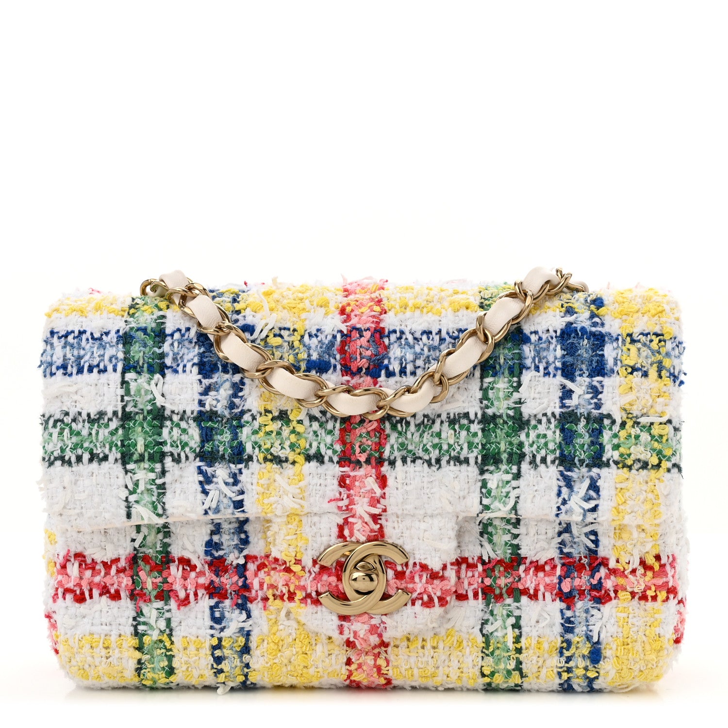 Chanel Tweed Quilted Mini Rectangular Flap White Multicolor 1 of 11