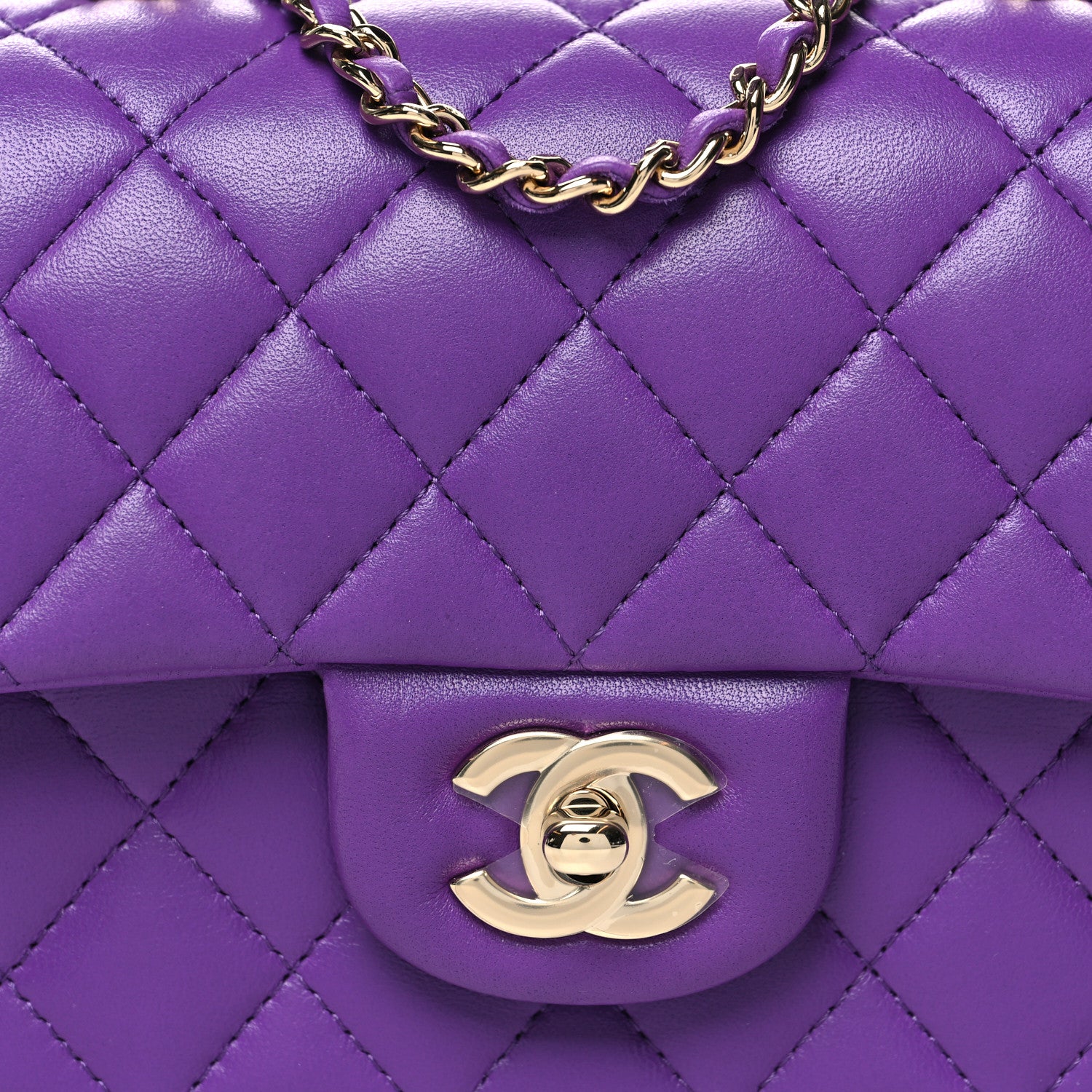 Chanel Lambskin Quilted Mini Top Handle Rectangular Flap Dark Purple 8 of 10