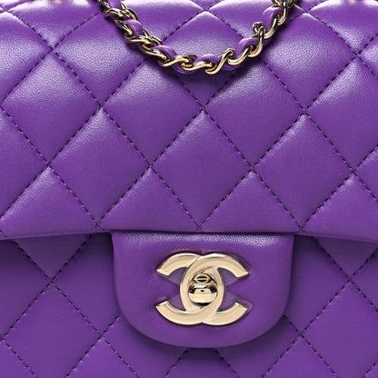 Chanel Lambskin Quilted Mini Top Handle Rectangular Flap Dark Purple 8 of 10