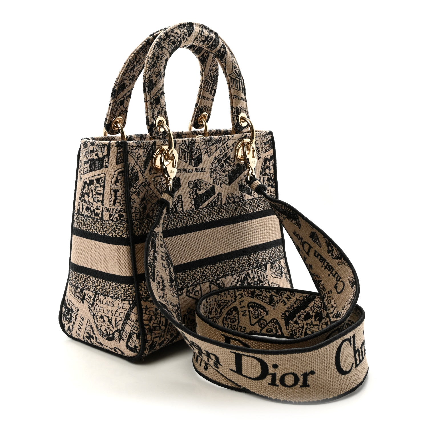 Christian Dior Canvas Embroidered Medium Plan de Paris Lady D-Lite Beige Black 3 of 9