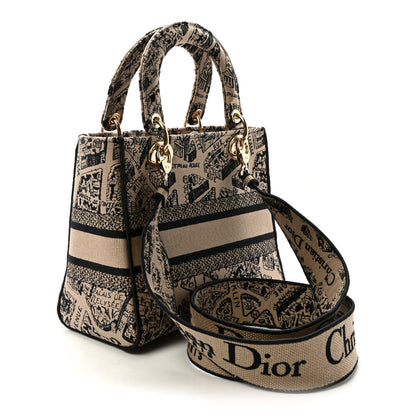 Christian Dior Canvas Embroidered Medium Plan de Paris Lady D-Lite Beige Black 3 of 9
