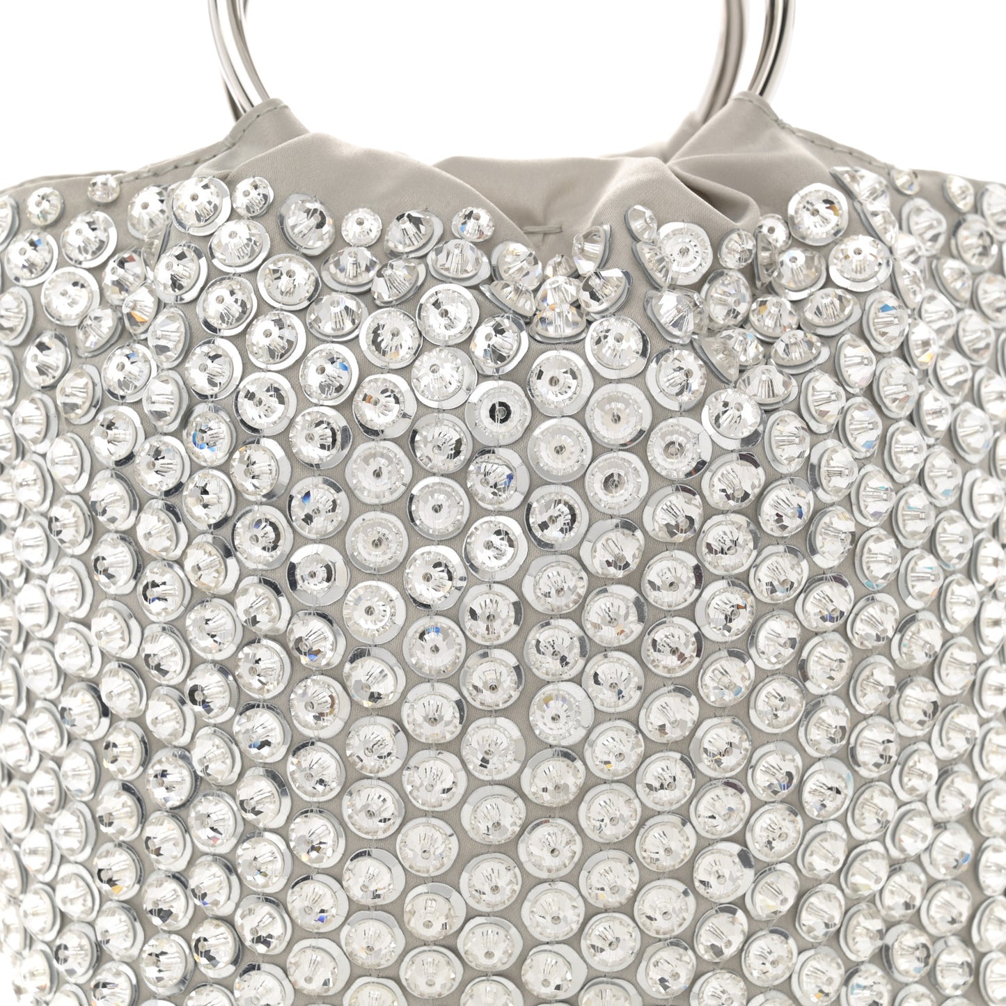 Satin Rhinestone Embellished Small Carry Secrets Bucket Bag Silver