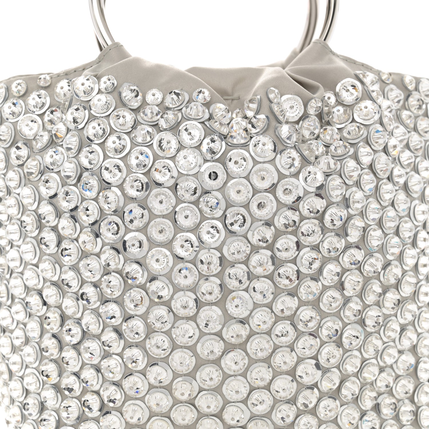 Valentino Garavani Satin Rhinestone Embellished Small Carry Secrets Bucket Bag Silver 7 of 10