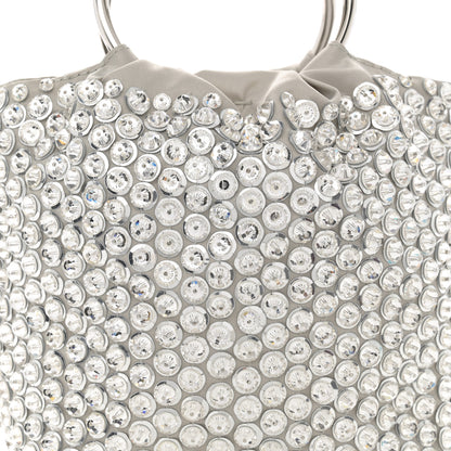 Valentino Garavani Satin Rhinestone Embellished Small Carry Secrets Bucket Bag Silver 7 of 10