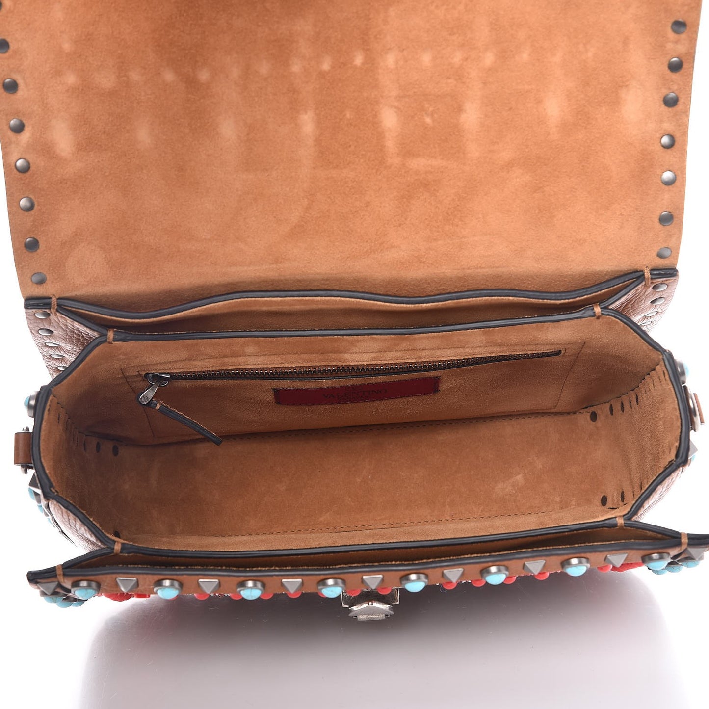 Calfskin Embroidered Medium Guitar Strap Rockstud Rolling Flap Saddle Bag Light Cuir