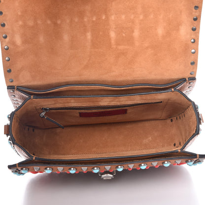 Valentino Garavani Calfskin Embroidered Medium Guitar Strap Rockstud Rolling Flap Saddle Bag Light Cuir 5 of 9