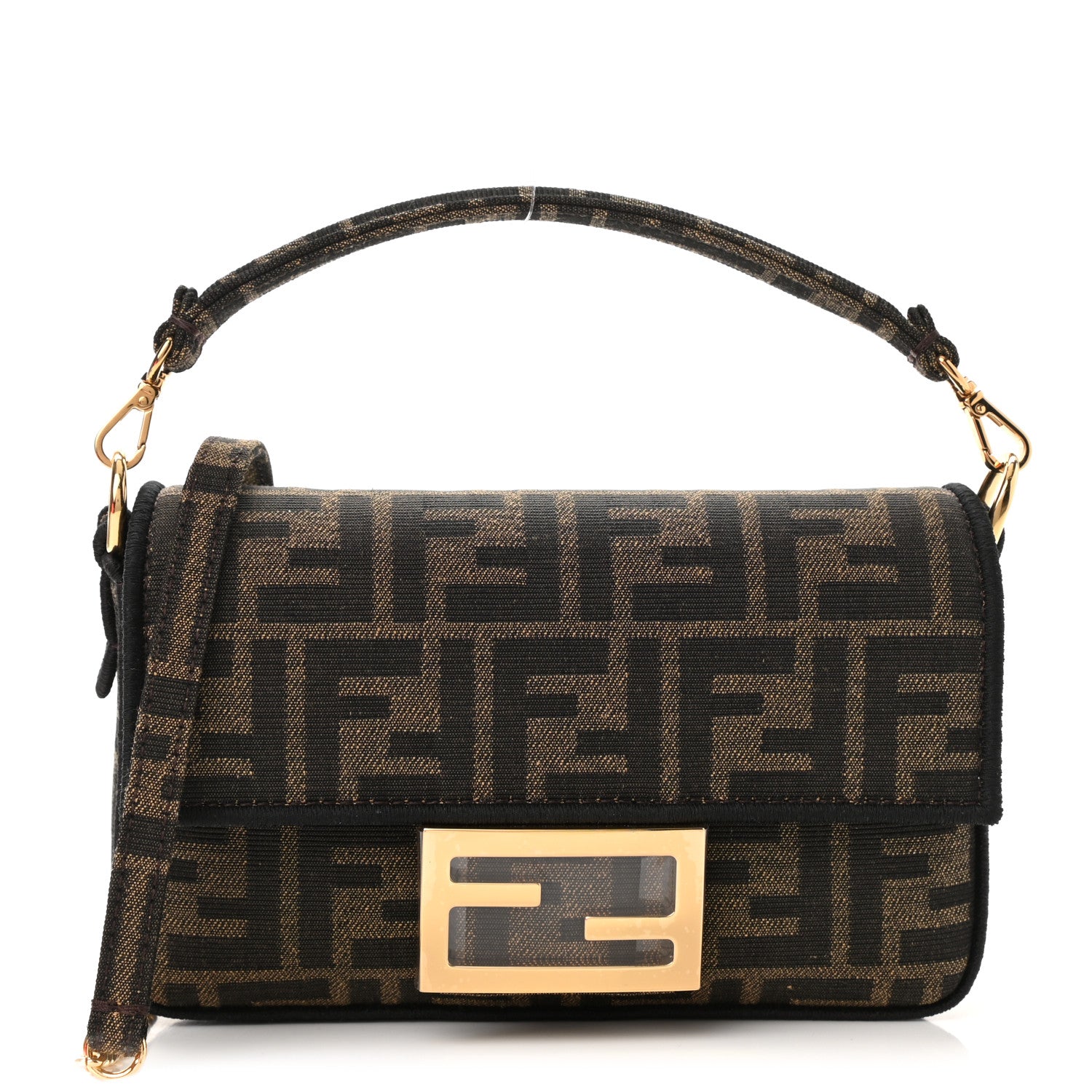 Fendi Fabric Jacquard FF 1974 Mini Baguette Tobacco Moro Black 1 of 10