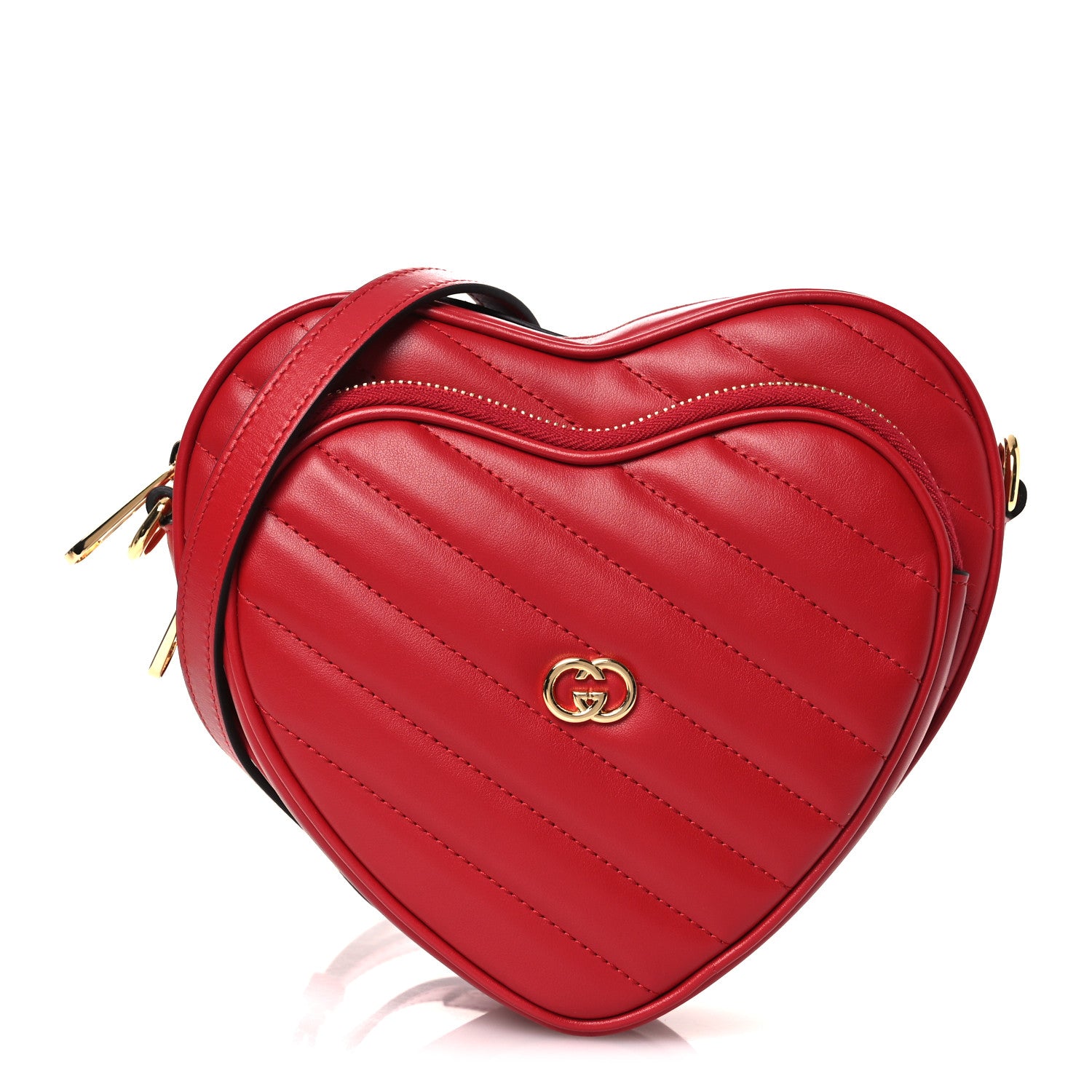 Gucci Calfskin Matelasse Diagonal Mini Interlocking G Heart Shoulder Bag Hibiscus Red 1 of 10