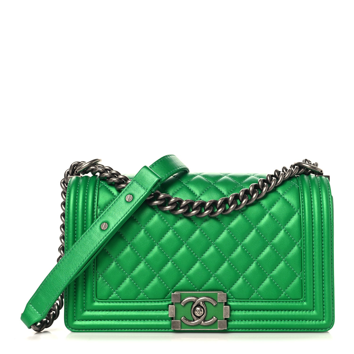 Chanel Metallic Calfskin Quilted Medium Boy Flap Green 1 of 10