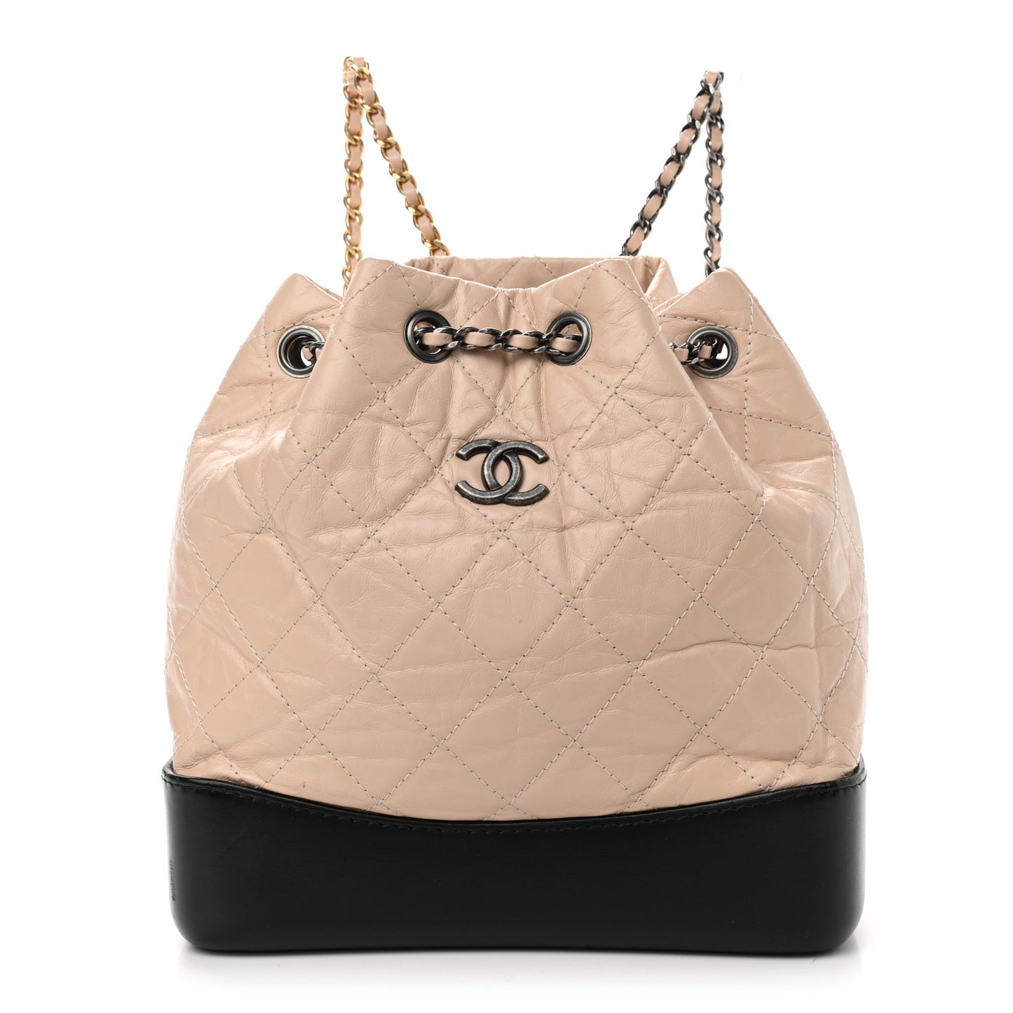 Aged Calfskin Quilted Small Gabrielle Backpack Beige Black