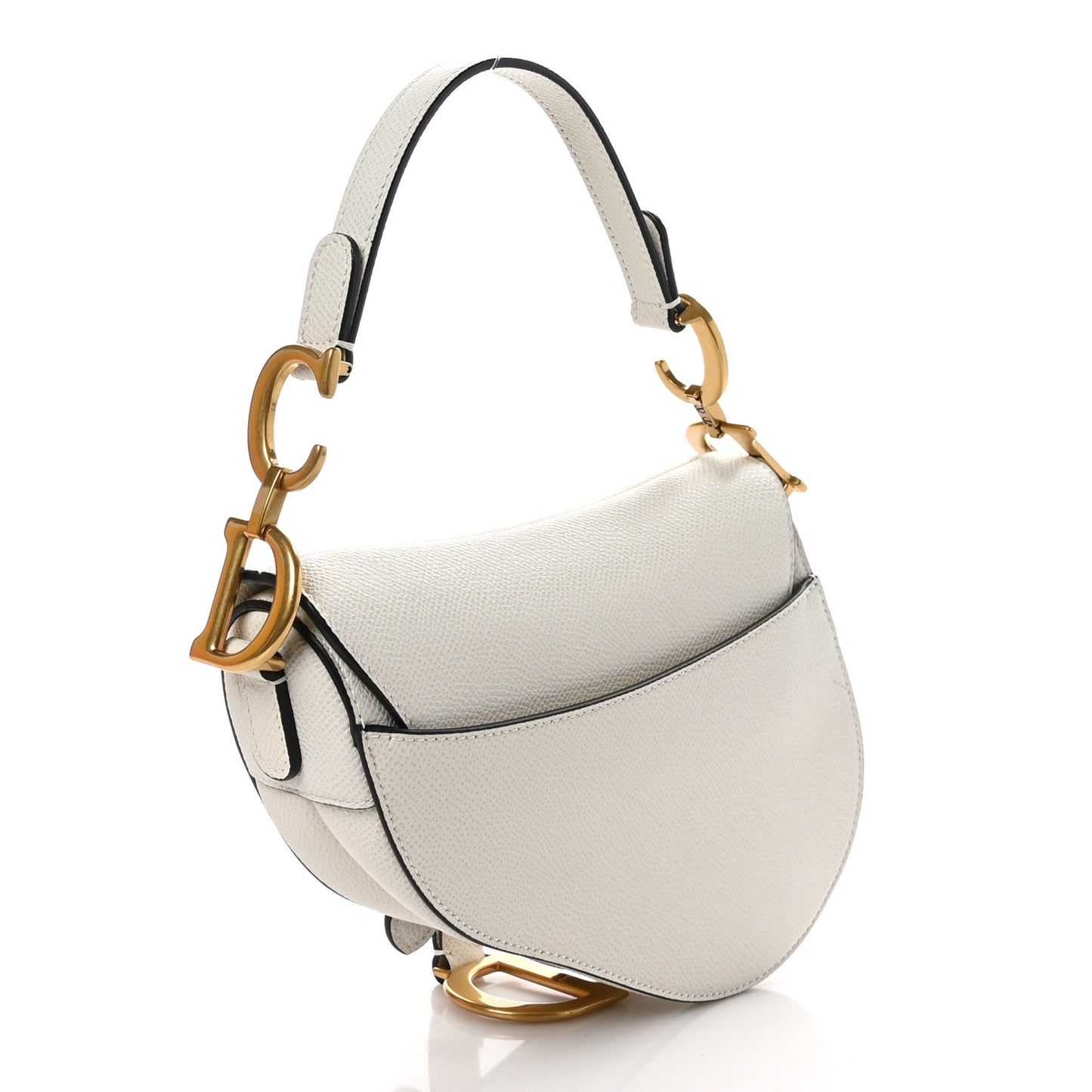 CHRISTIAN DIOR Grained Calfskin Mini Saddle Bag White