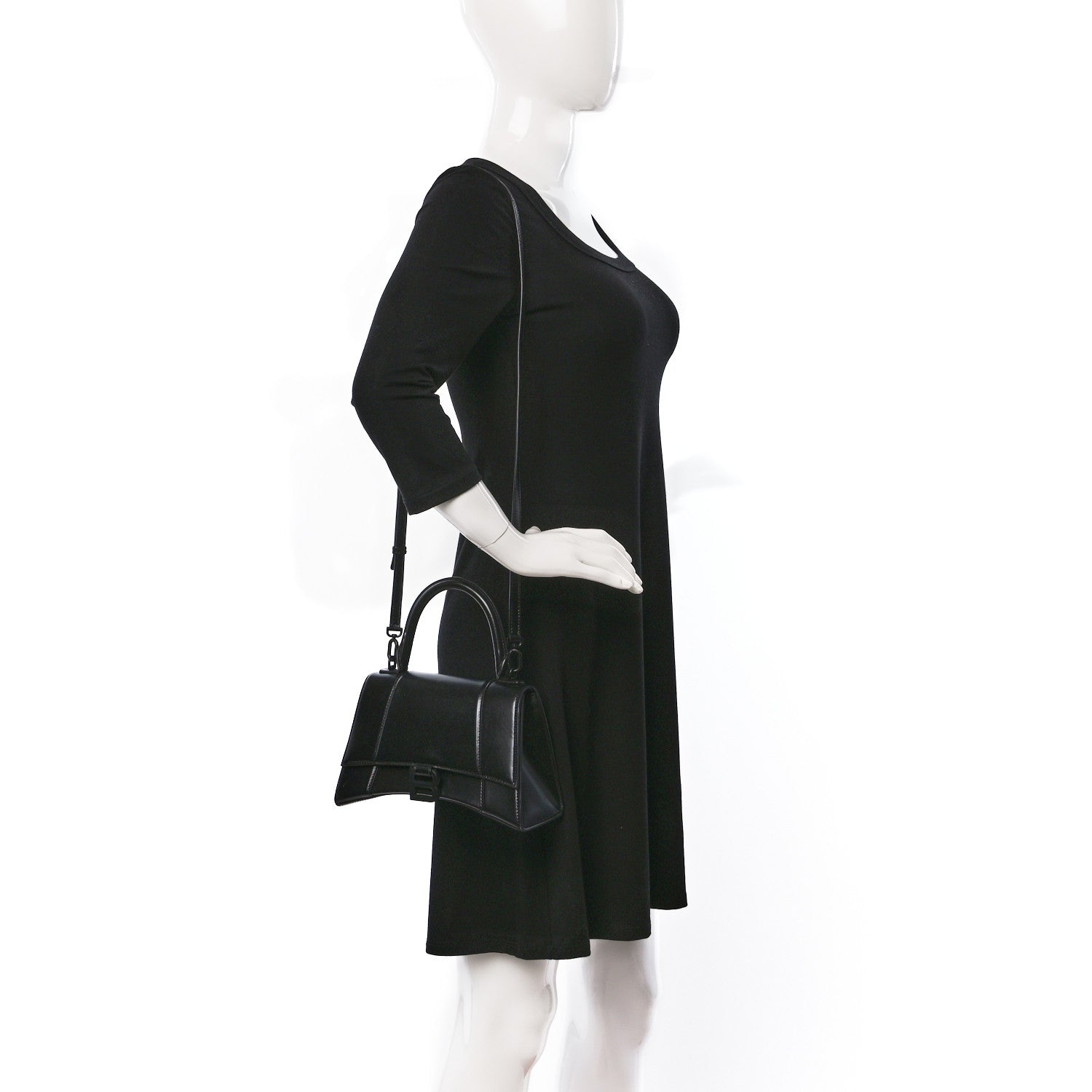 Balenciaga Shiny Box Calfskin Monochrome Small Hourglass Top Handle Bag Black 2 of 11