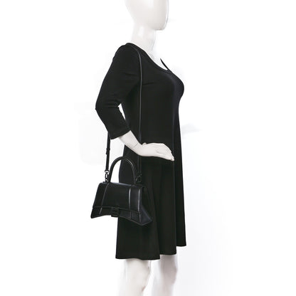 Balenciaga Shiny Box Calfskin Monochrome Small Hourglass Top Handle Bag Black 2 of 11