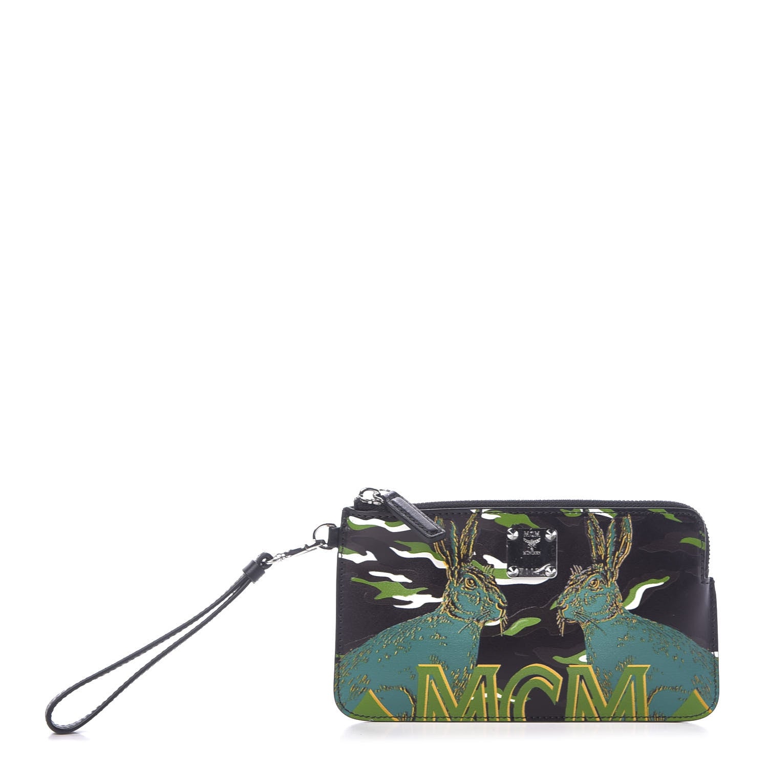 MCM Calfskin Pop Rabbit Large Wristlet Zip Wallet Black 1 of 9