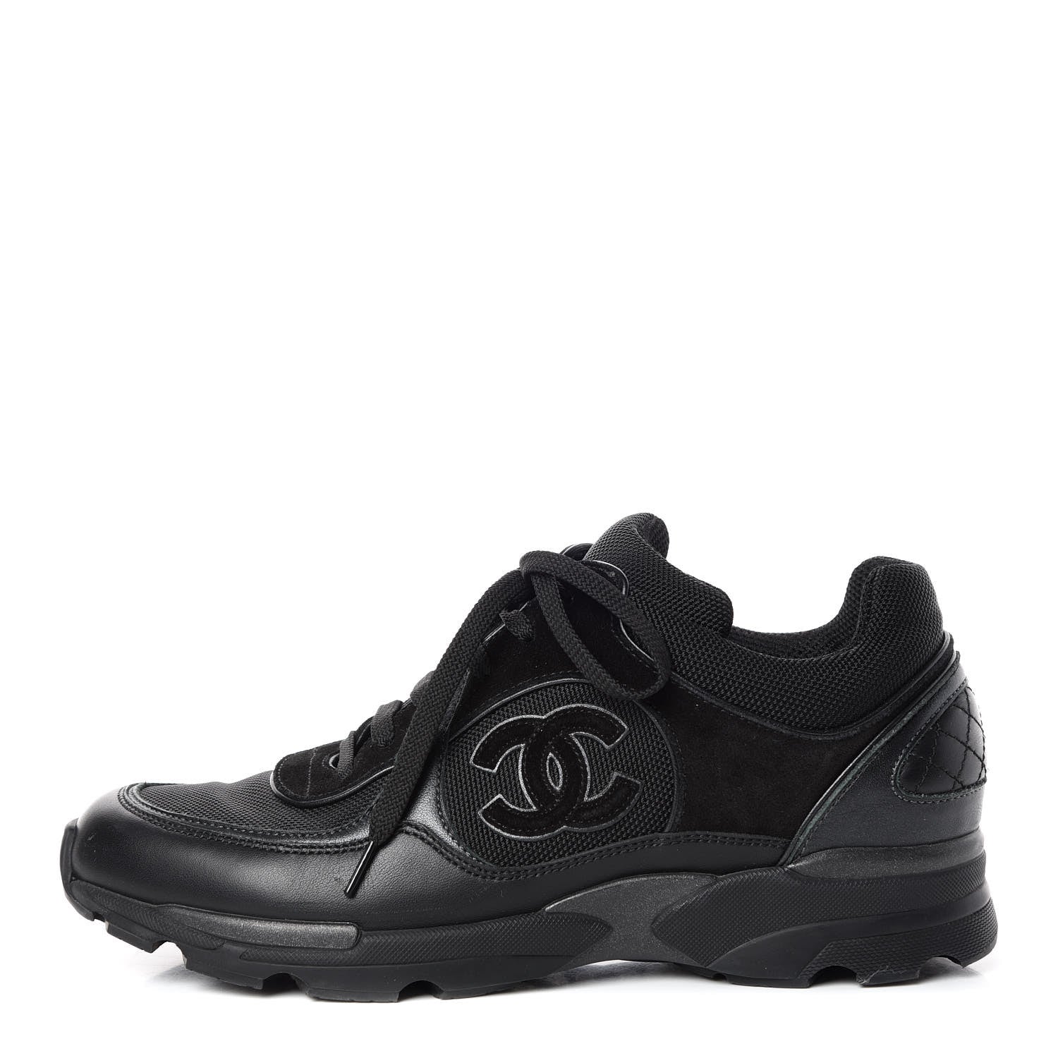 Chanel Toile Suede Calfskin CC Sneakers 37.5 Black 1 of 9