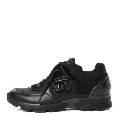 Chanel Toile Suede Calfskin CC Sneakers 37.5 Black 1 of 9