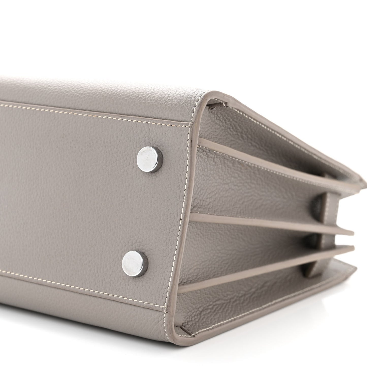 Grained Calfskin Topstitch Baby Sac De Jour Fog