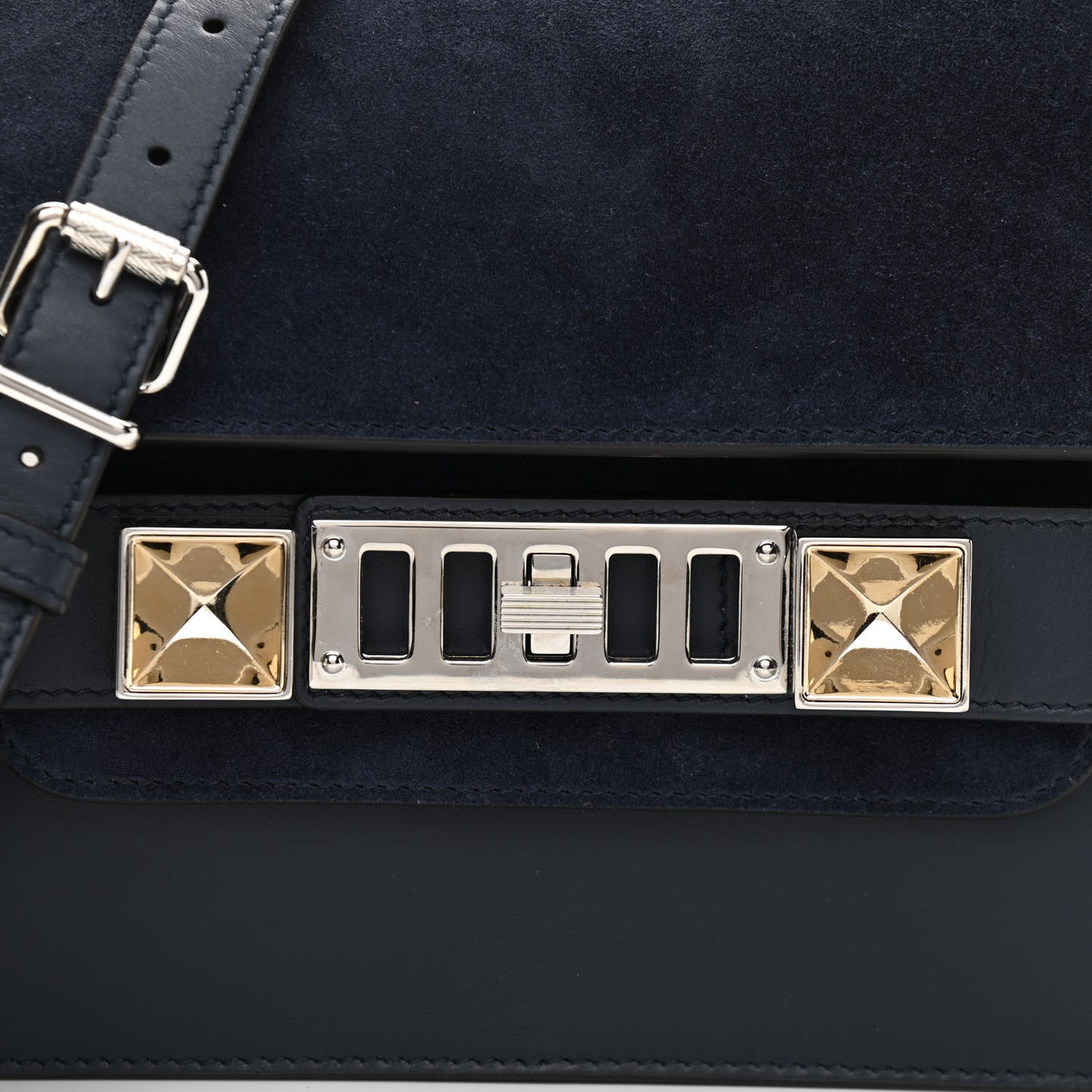 Suede Calfskin Mini PS11 Classic Shoulder Bag Dark Navy