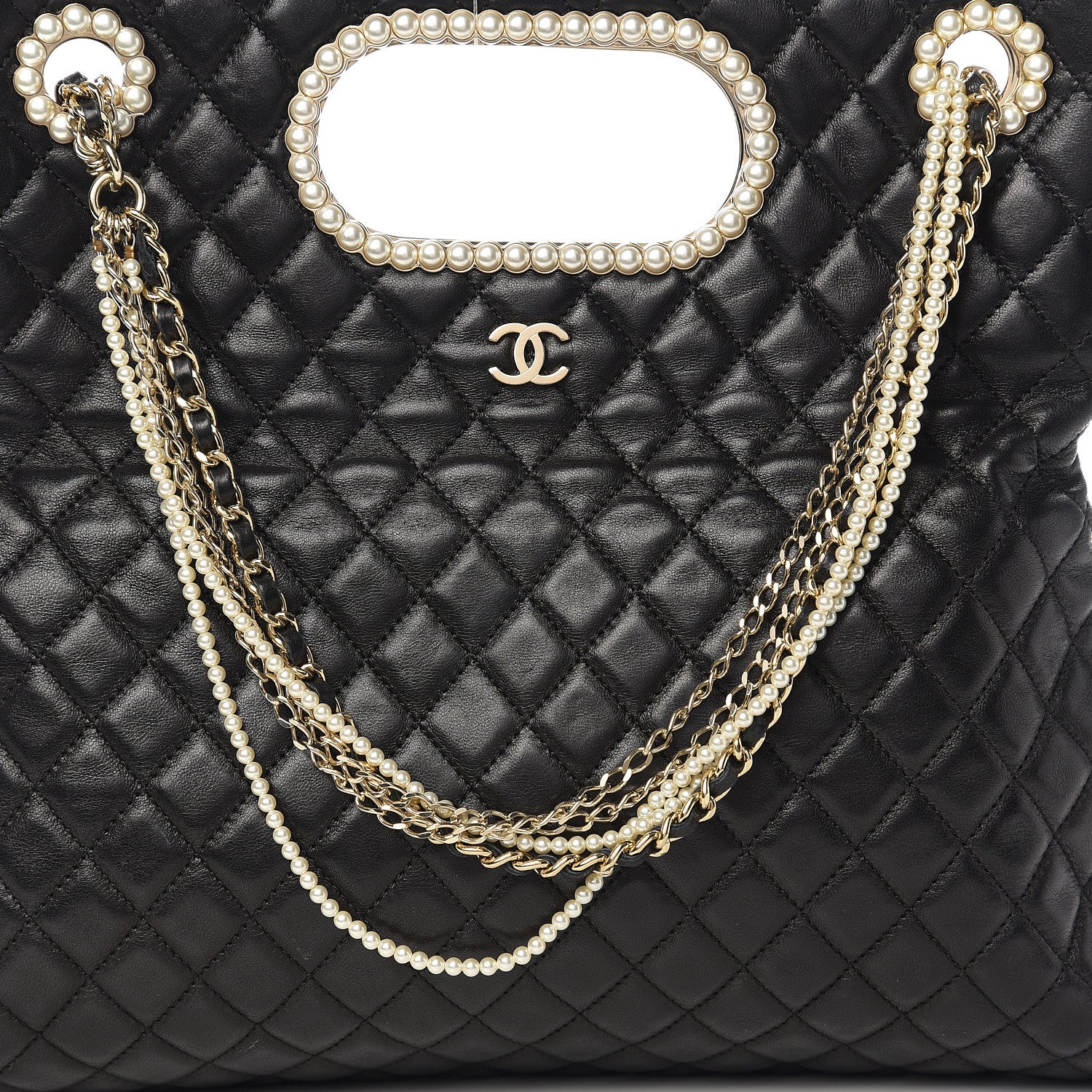 Chanel Lambskin Quilted Westminster Pearls Convertible Tote Black 8 of 10