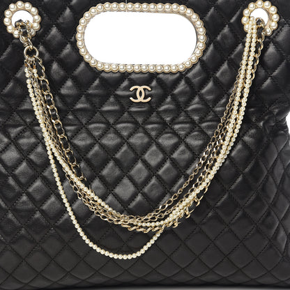 Chanel Lambskin Quilted Westminster Pearls Convertible Tote Black 8 of 10