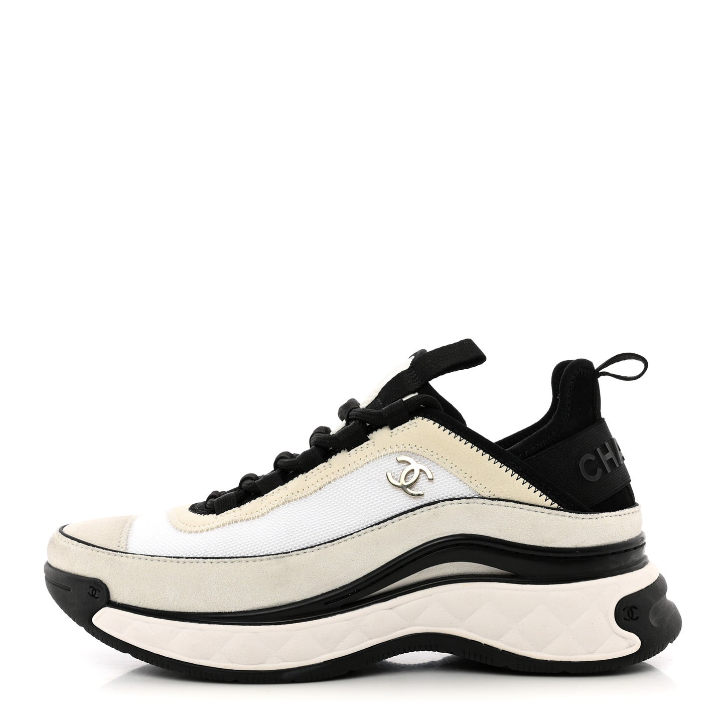 Fabric Suede Calfskin CC Sneakers 37 White Light Grey