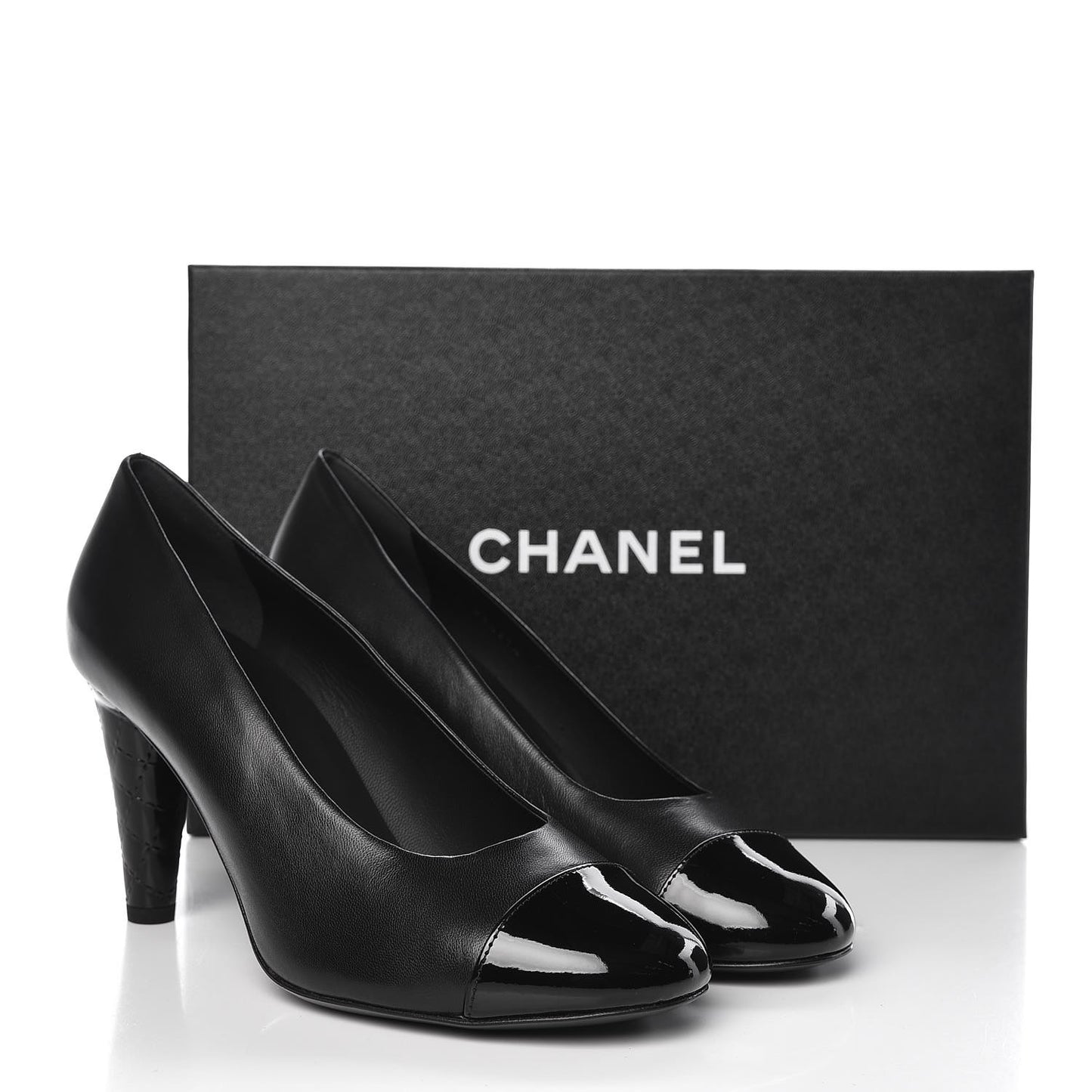 Lambskin Calfskin Patent Cap Toe CC Pumps 38 Black