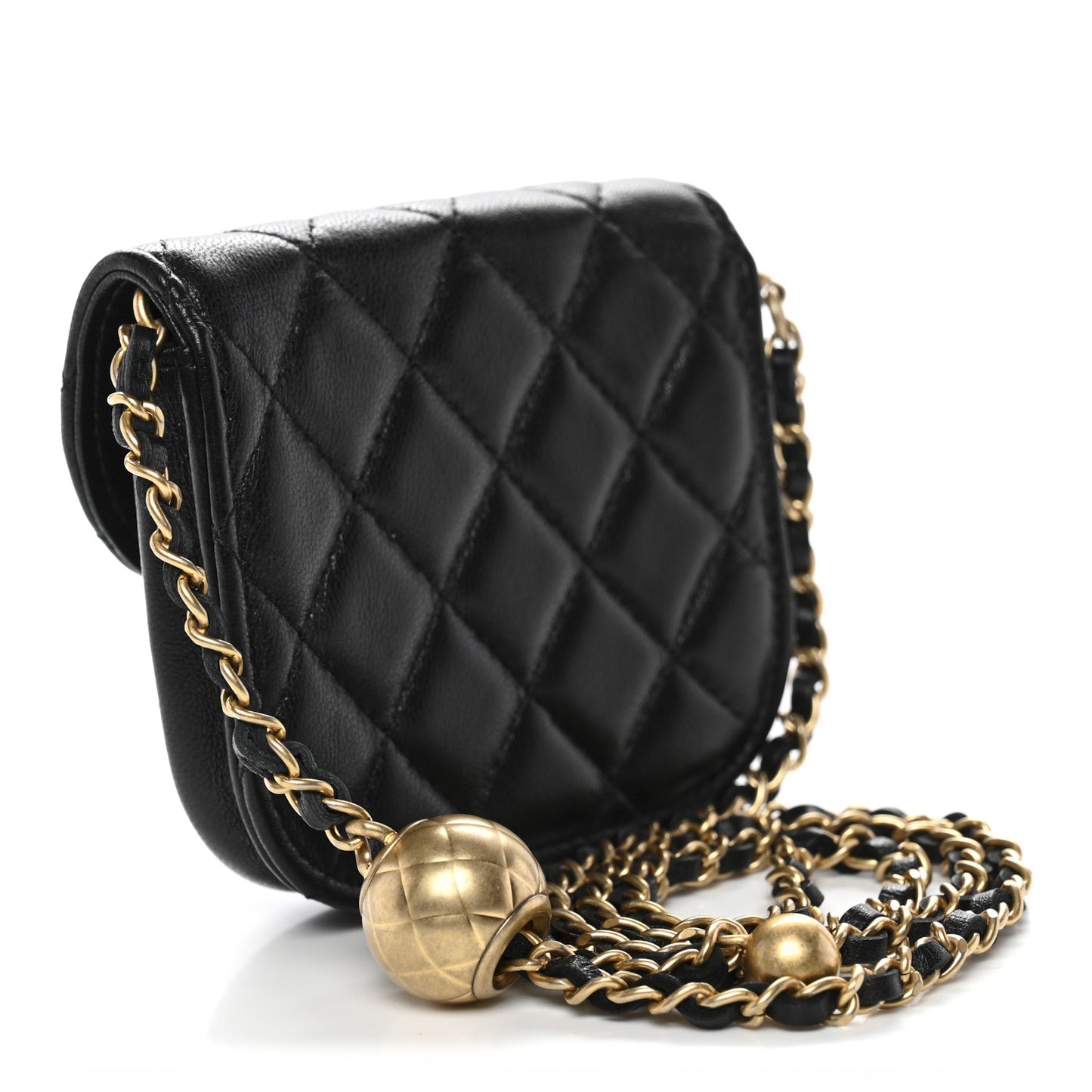 Lambskin Quilted Pearl Crush Waist Bag Black