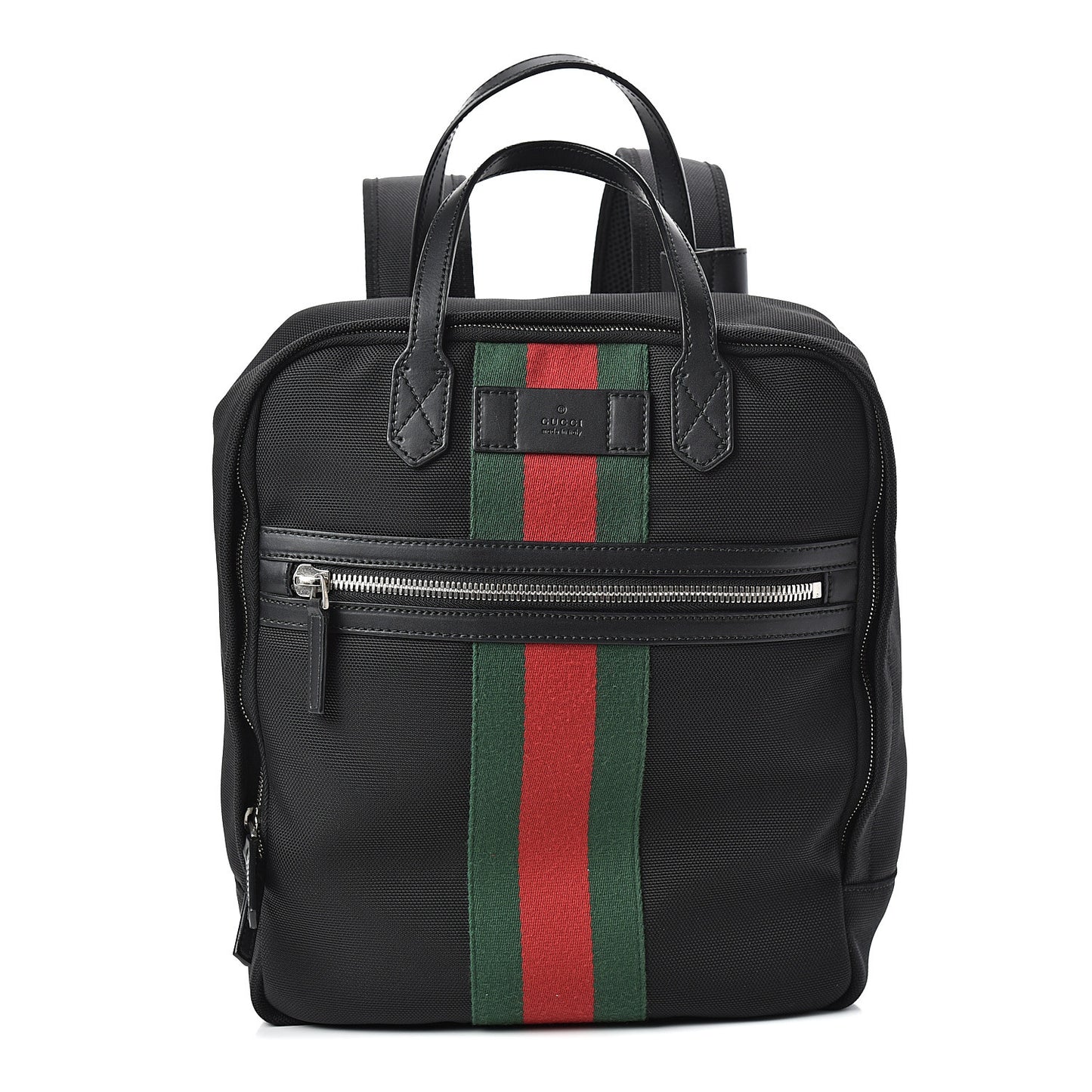 Techno Canvas Appia Calfskin Web Tote Backpack Black