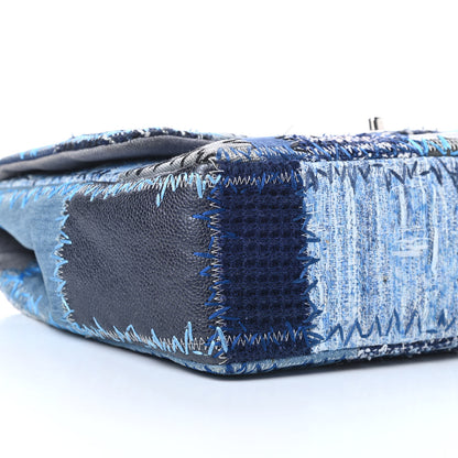 Chanel Denim Tweed Patchwork Jumbo Single Flap Blue 9 of 12