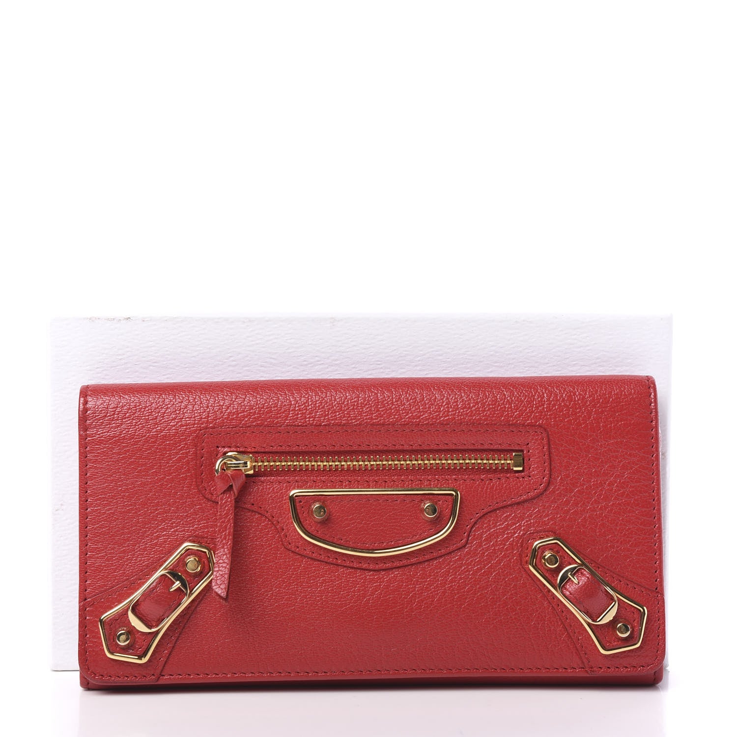 Balenciaga Chevre Gold Metallic Edge Hardware Money Wallet Rouge Grenade 6 of 6