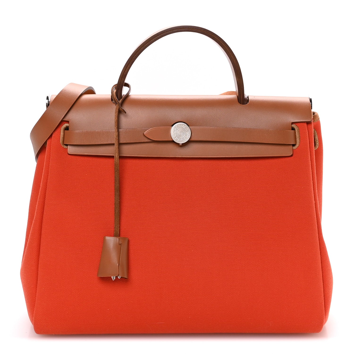 Hermes Vache Hunter Toile Herbag Zip Retourne 31 PM Orange Mecano