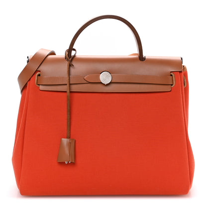Hermes Vache Hunter Toile Herbag Zip Retourne 31 PM Orange Mecano Fauve 1 of 11
