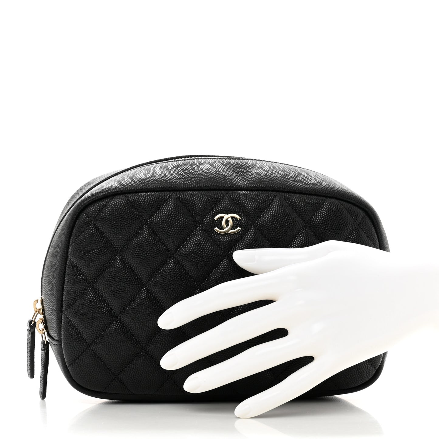 Caviar Quilted Medium Curvy Pouch Cosmetic Case Black
