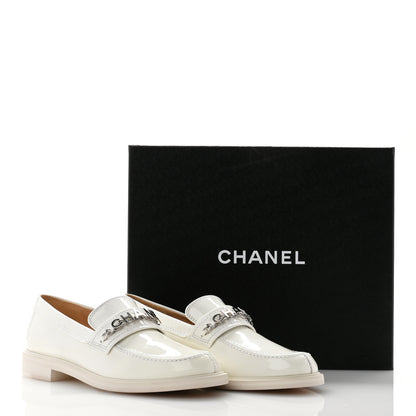 Chanel Shiny Calfskin Logo Loafers 39.5 White 12 of 12