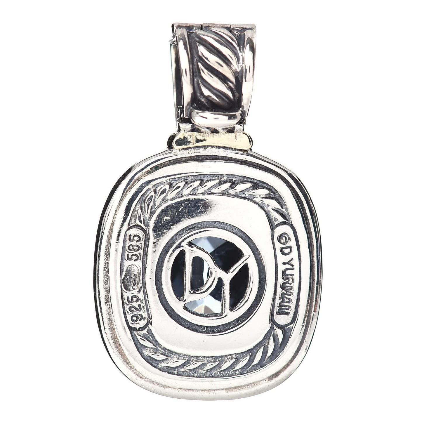 Sterling Silver 14K Yellow Gold Blue Topaz 10mm Albion Enhancer Pendant