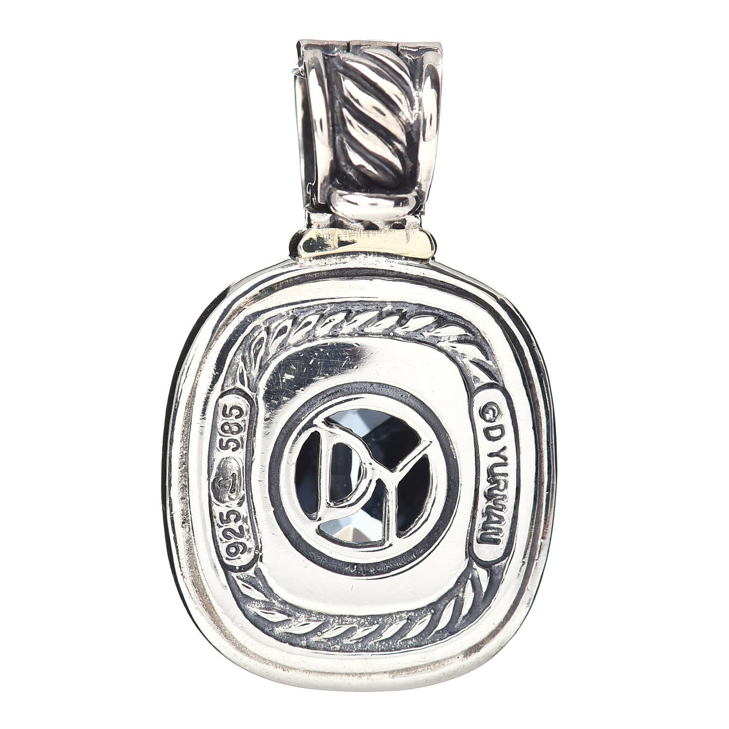David Yurman Sterling Silver 14K Yellow Gold Blue Topaz 10mm Albion Enhancer Pendant 3 of 3