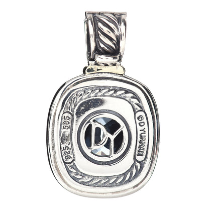 David Yurman Sterling Silver 14K Yellow Gold Blue Topaz 10mm Albion Enhancer Pendant 3 of 3
