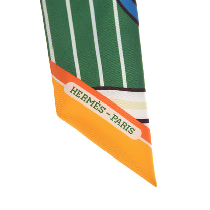 Hermes Silk Quadrige Twilly Orange Vert Ebene 3 of 6