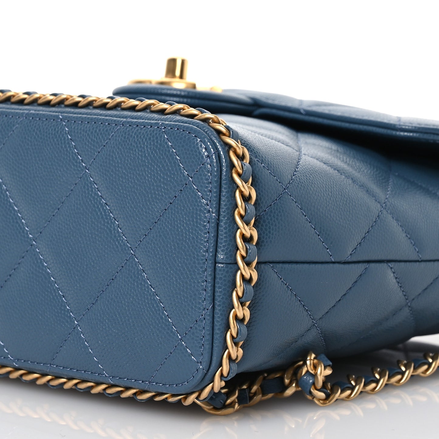 Caviar Quilted Camellia Chain Around Backpack Blue