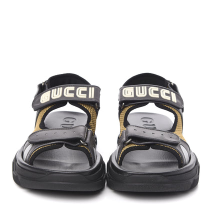Gucci X SEGA Nappa Mesh Mens Aguru Sandals 9 Loess Black 2 of 9