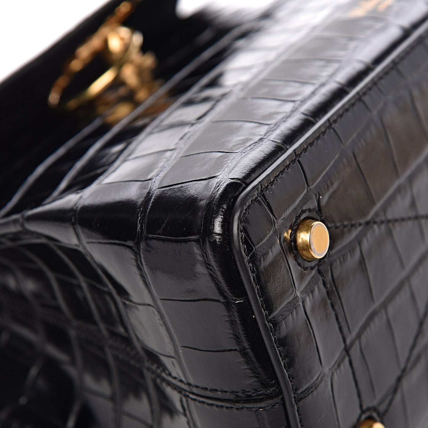 Calfskin Crocodile Embossed Mini Seaton Black