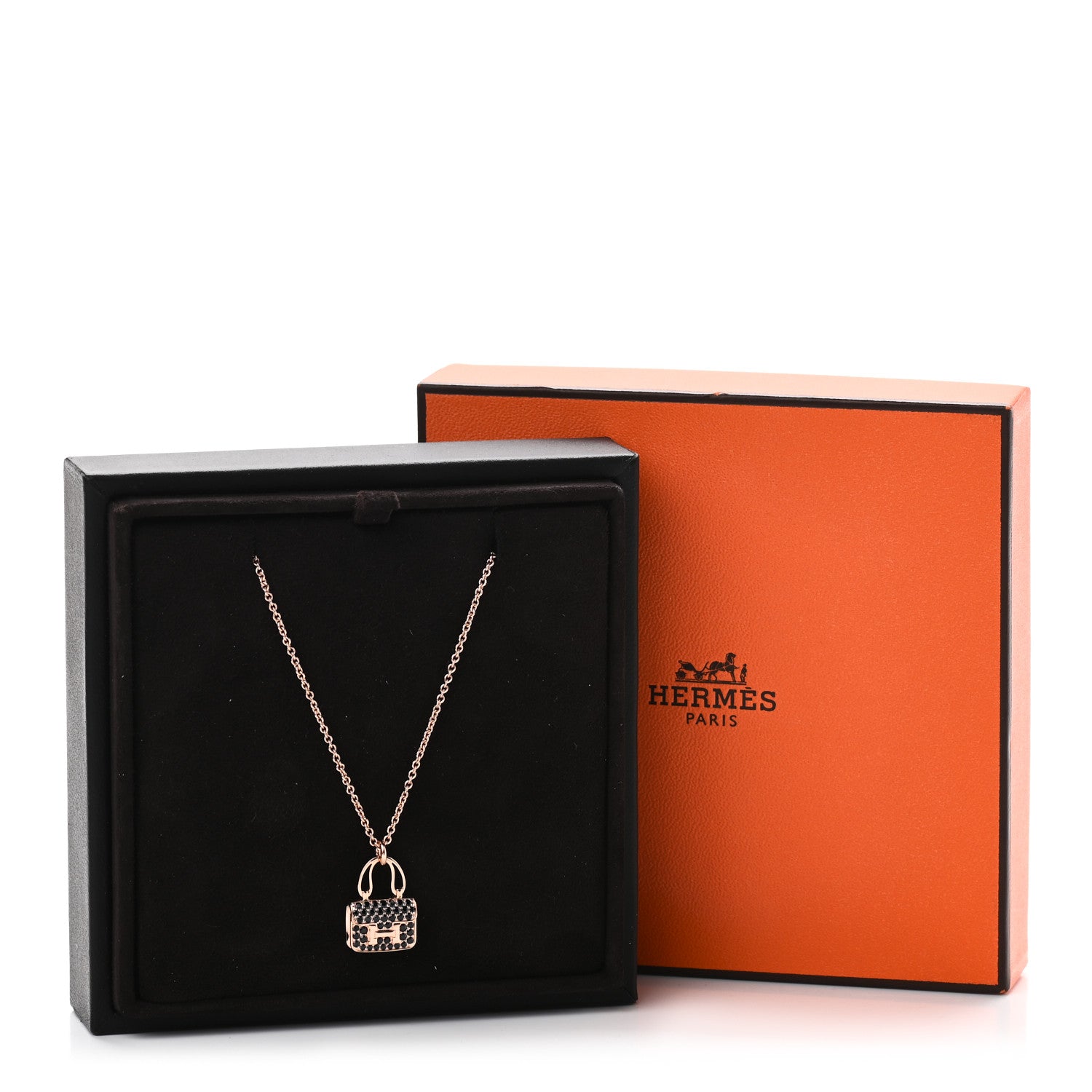 Hermes 18K Rose Gold Black Sapphire Constance Amulettes Pendant Necklace 5 of 5