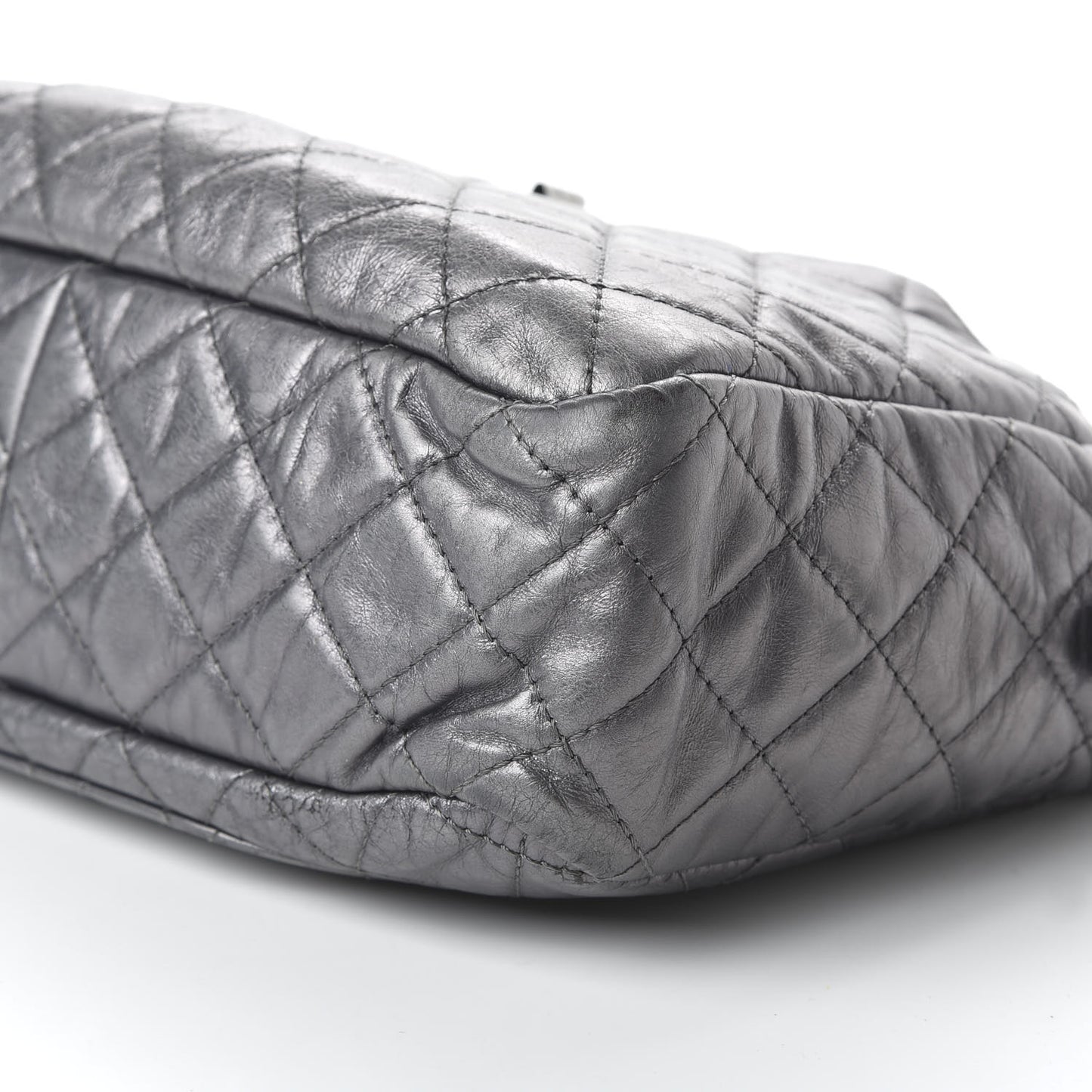 Metallic Aged Calfskin Quilted Large Reissue Camera Case Silver