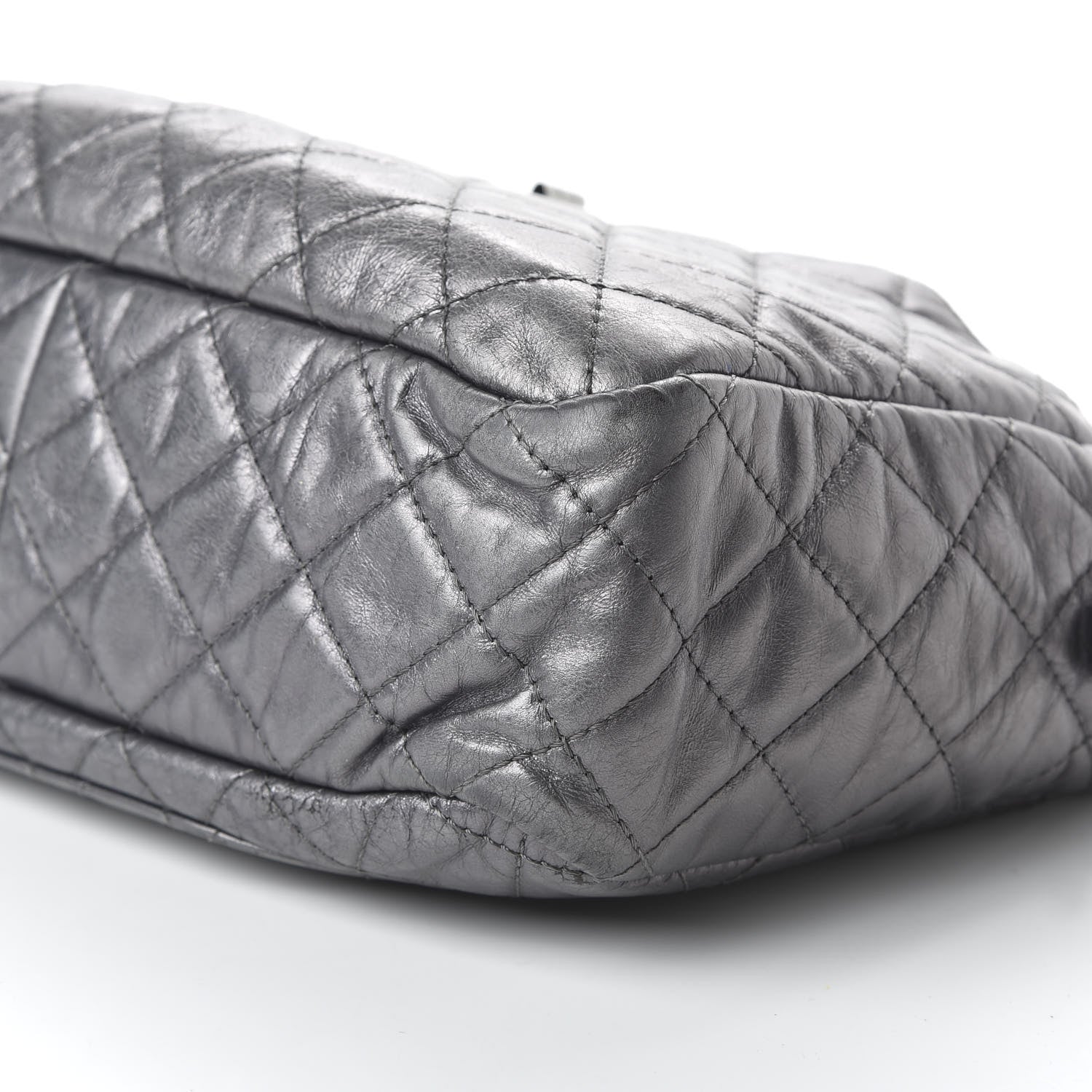 Chanel Metallic Aged Calfskin Quilted Large Reissue Camera Case Silver 7 of 12