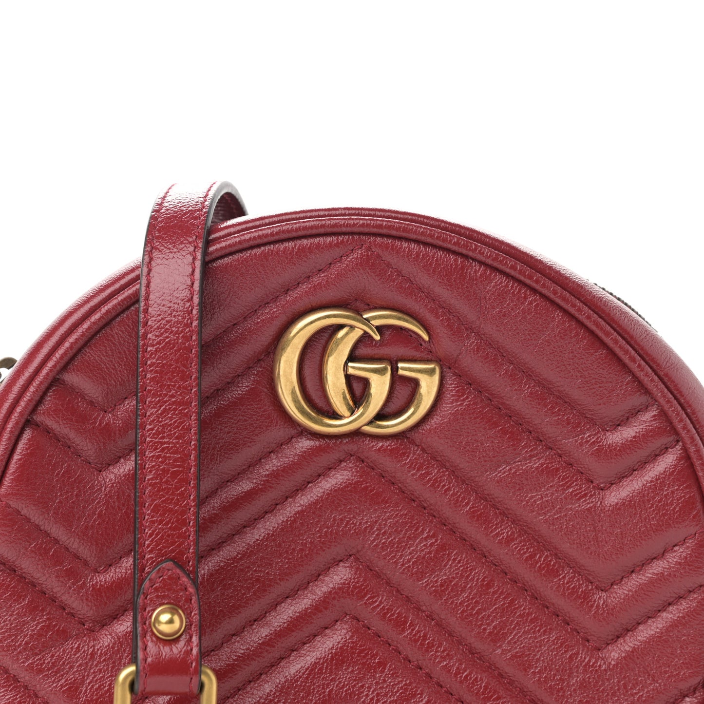 Glazed Calfskin Matelasse Heart Mini GG Marmont Round Shoulder Bag Romantic Cerise