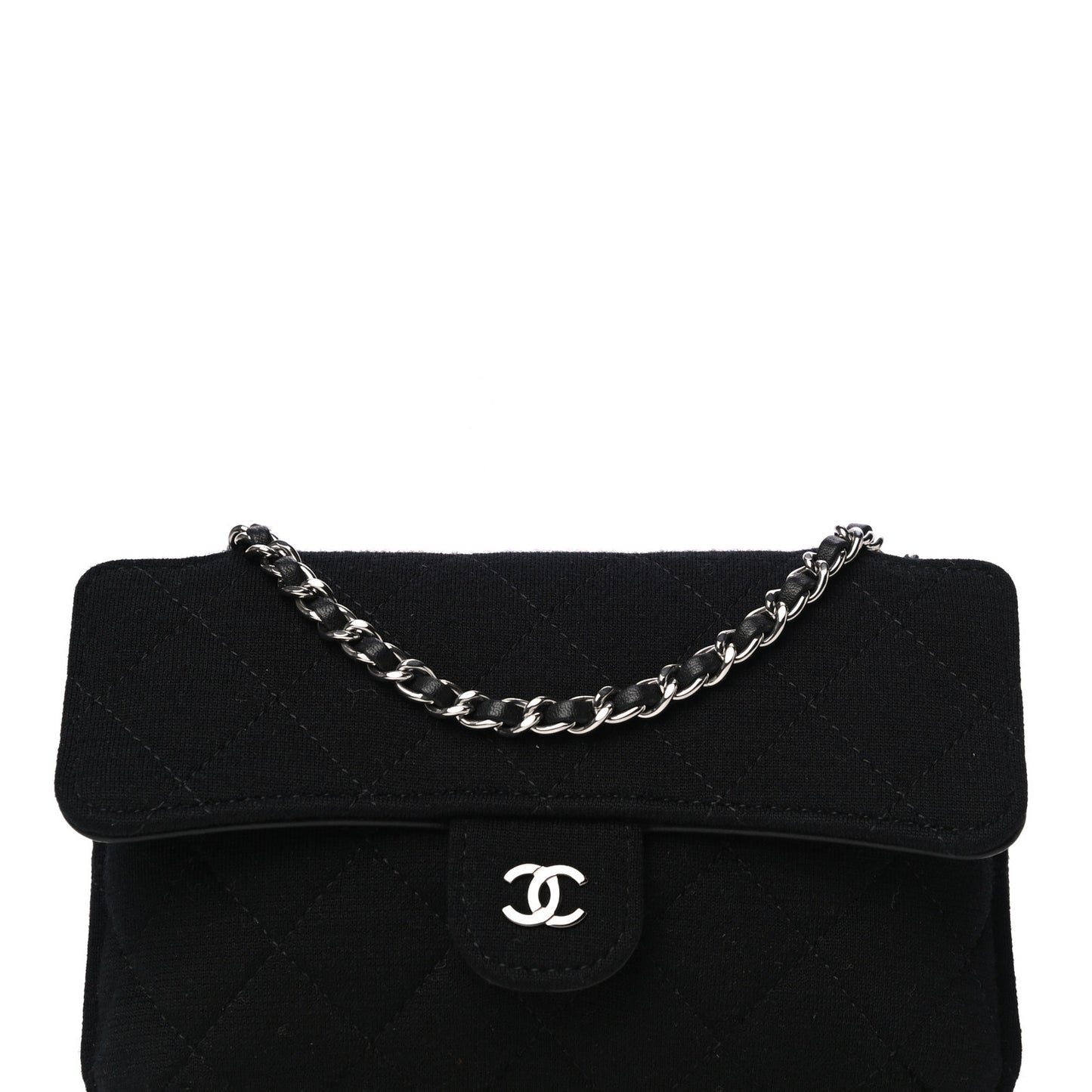 Jersey Fabric Quilted Foldable Tote With Chain Black Multicolor