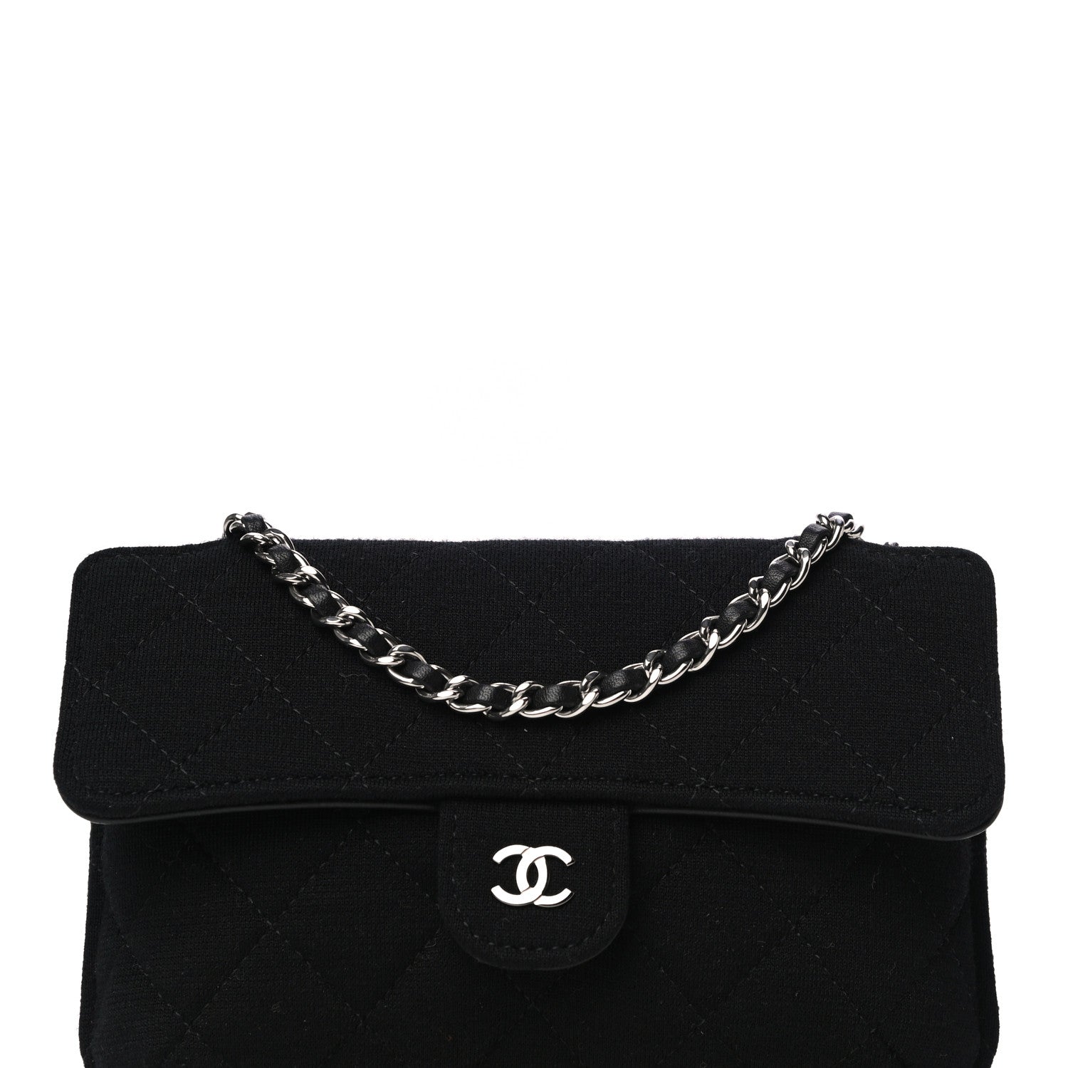 Chanel Jersey Fabric Quilted Foldable Tote With Chain Black Multicolor 8 of 14